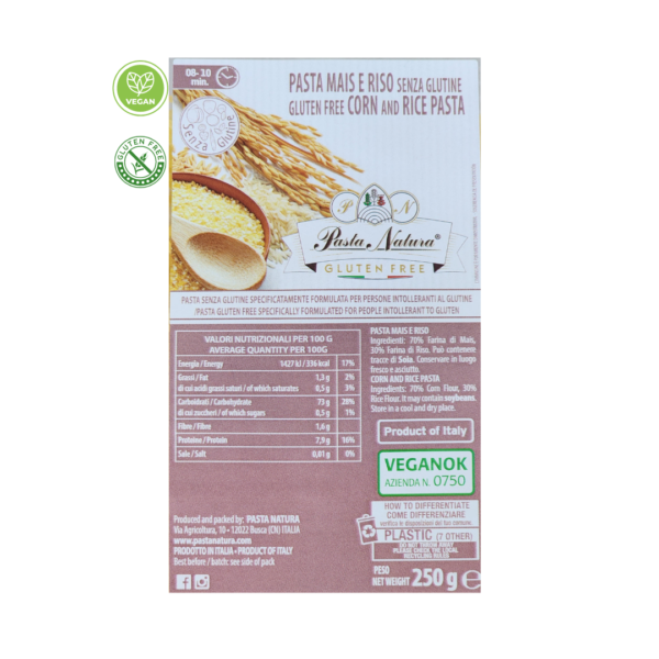 Spaghetti Italian Pasta made of Corn and Rice Gluten Free Vegan 250 Grams