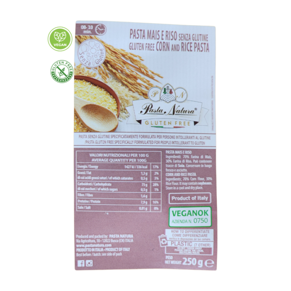 Tagliatelle Italian Pasta made of Corn and Rice Gluten Free Vegan 250 Grams